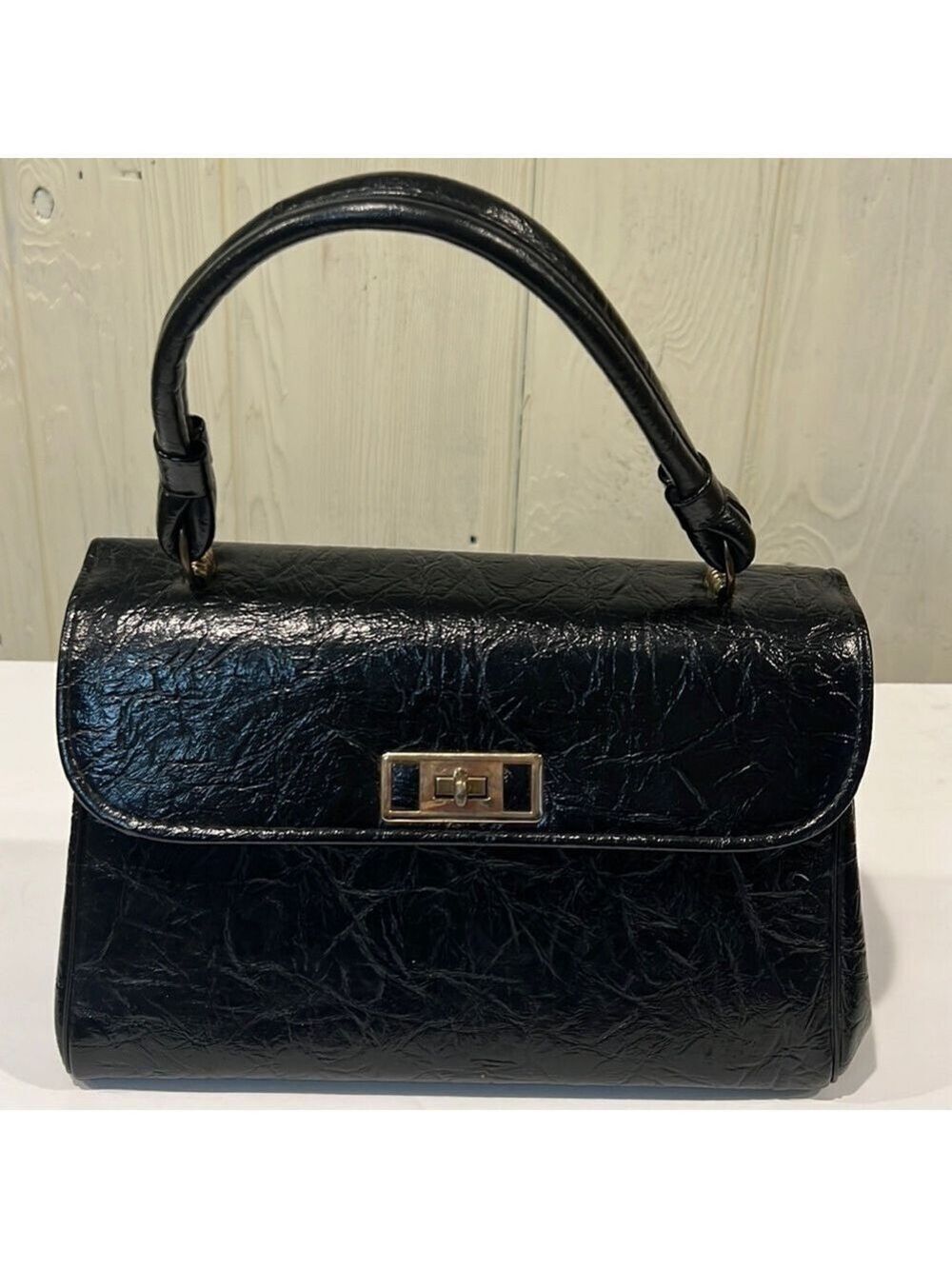 Vintage Black Textured Square Purse